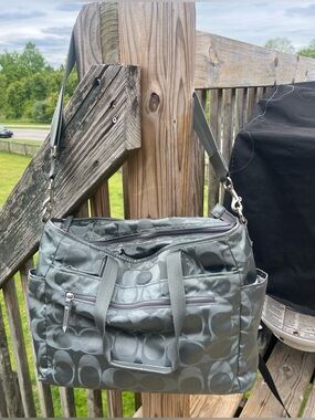 Coach Signature Nylon Diaper Bag, heritage collection creed # F77577 Gray